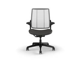 SMART TASK CHAIR WITH BLACK FRAME AND HEIGHT-ADJUSTABLE ARMS - CHARCOAL TICINO LEATHER