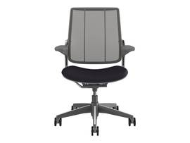 SMART TASK CHAIR WITH DARK GRAY FRAME WITH POLISHED ALUMINUM TRIM AND HEIGHT-ADJUSTABLE ARMS - GRAPHITE CORDE 4 FABRIC SEAT AND GRAPHITE PINSTRIPE
