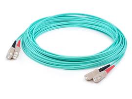 This is a 6m SC (male) to SC (male) aqua duplex riser-rated fiber patch cable. A