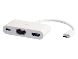 C2G USB C TO HDMI VGA ADAPTER W/ POWER WHITE