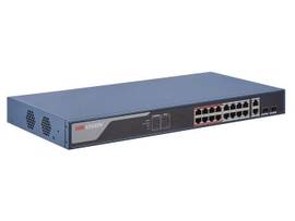 HIKVISION L2, SMART MANAGED, 16 10/100M RJ45 POE PORTS, 2 GIGABIT COMBO PORTS, 802.3AF/AT, POE POWER BUDGET 230W, MAX. 300 METER LONG DISTANCE