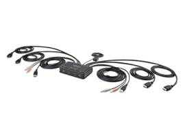 2-PORT DUAL-MONITOR HDMI CABLE KVM SWITCH, 4K 60HZ, COMPACT KVM WITH 5FT/1.5M INTEGRATED HOST CABLES, BUS POWERED, REMOTE/HOTKEY SWITCHING