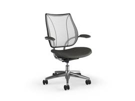 LIBERTY CONFERENCE CHAIR WITH POLISHED ALUMINUM AND FIXED ARMS - OBSIDIAN TICINO LEATHER