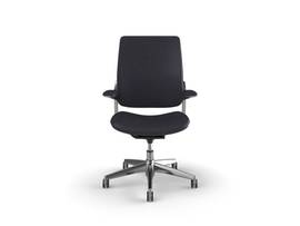 SMART CONFERENCE CHAIR WITH POLISHED ALUMINUM FRAME AND FIXED ARMS WITH MATCHING TEXTILE - CARBON MARIBO LEATHER