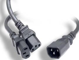 MONOPRICE POWER CORD SPLITTER - IEC 60320 C14 TO 2X IEC 60320 C13_ 16AWG_ 13A/1625W_ SJT_ BLACK_ 6FT