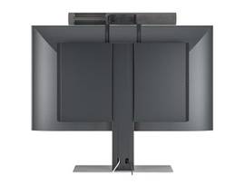 SALAMANDER ACADIA TABLETOP STAND WITH BACKPACK TECH STORAGE, SUPPORTS 43IN TO 65IN DISPLAY, VIDEOBAR AND PERIPHERALS, GRAY AND BLACK FINISH.