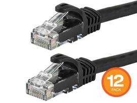 MONOPRICE FLEXBOOT CAT6 ETHERNET PATCH CABLE - SNAGLESS RJ45_ 550MHZ_ UTP_ PURE BARE COPPER WIRE_ 24AWG_ 1FT_ BLACK_ 12-PACK