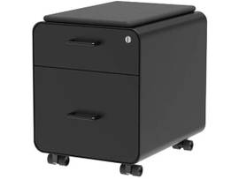 MONOPRICE WORKSTREAM BY MONOPRICE ROLLING ROUND CORNER 2-DRAWER FILE CABINET WITH SEAT CUSHION_ BLACK