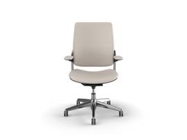SMART CONFERENCE CHAIR WITH POLISHED ALUMINUM FRAME AND FIXED ARMS WITH MATCHING TEXTILE - BONE MARIBO LEATHER