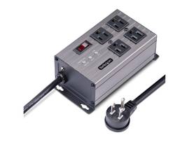 STARTECH 4-OUTLET INDUSTRIAL POWER STRIP 125V/15A, EMI/RFI ISOLATION, SURGE PROTECTION, MOUNTABLE PDU, ATTACHED 8FT/2.4M POWER CORD, NEMA 5-15P/R, UL